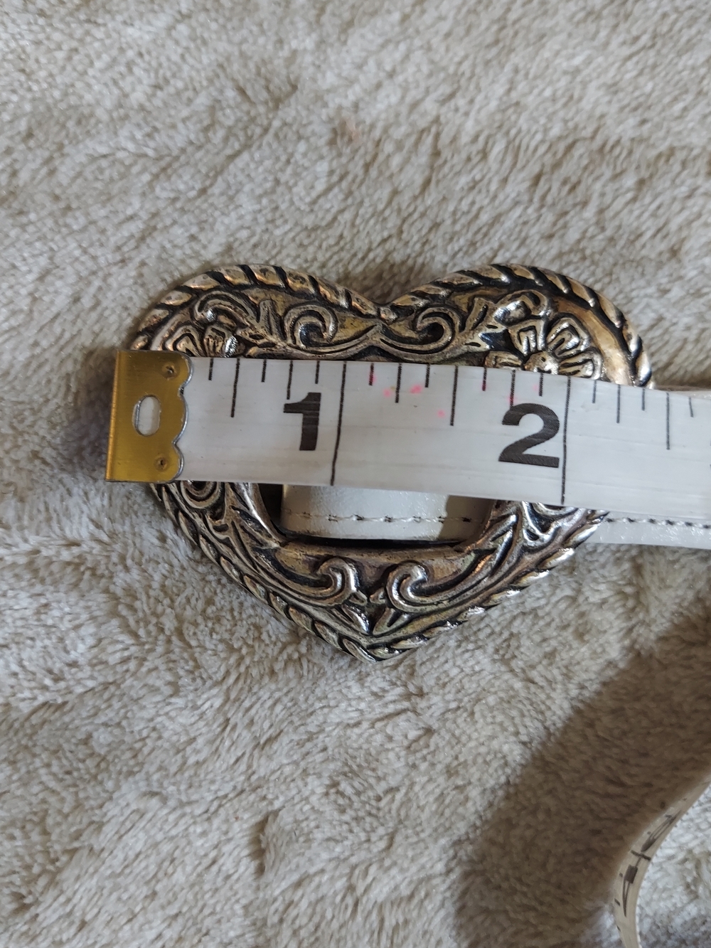 Vintage Brazos Joe White Leather Heart Buckle Belt Western Boho - Picture 12 of 12